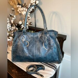 Bed Stu Leather Rockaway Shoulder Bag Crossbody Tote Cobalt Blue Lux MSRP $345